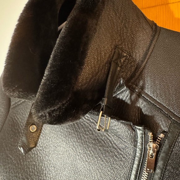 Zara Black Leather Jacket with Shearling Lining - Picture 4 of 5